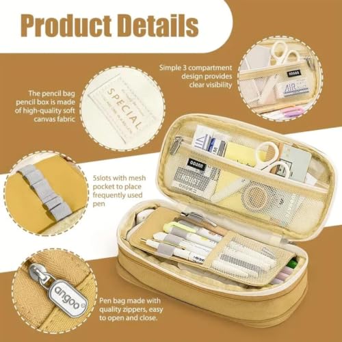 Image of WORSHIPER Big Capacity Pencil Pen Case Bag with Zipper Office College School Storage Large Capacity Bag Pouch Holder Box Organizer Colorful (Special - Gold Colour)