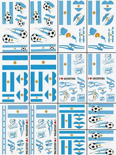 80PCS 2026 World Cup Stickers Temporary Tattoos,14Pack Argentina Soccer Theme Stickers Non-Repeating, World Cup Argentina Team Fans,Soccer Sports Party Favors Decorations