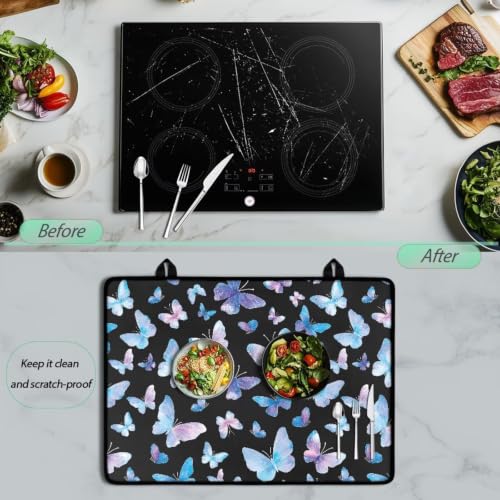 Image of Electric Stove Top Covers Heat Resistant Glass Ceramic Cooktop Cover Mat Multipurpose Kitchen Scratch Resistant Flat Top Stove Cover, 29 x 21 Inch, Butterfly Black Print