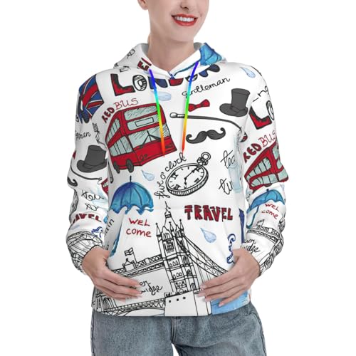 Sweat à capuche Londres EdWal femme coupe ajustée pull gris