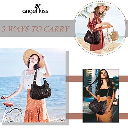 Image of Angel Kiss Large Purses and Handbags for Women Washed Faux Leather Crossbody Hobo Satchel Shoulder Handbag Tote Purse