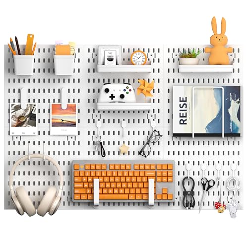 Hogurity Peg Board, 24"x36" Pegboard Wall Organizer, Includes 6PCS White Peg Boards and Accessories, Plastic Peg Board Panels for Craft Room, Office, Kitchen, Gaming Room
