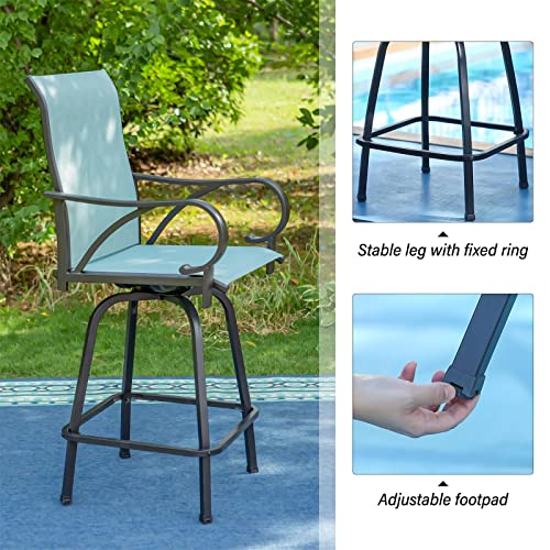 Phi Villa Outdoor Swivel Bar Stool Chairs, Bar Height Patio Chair With Back And Armrest, All-Weather Textilene Fabric Bar Furniture For Deck Lawn Garden, Waterproof And Quick-Drying, Set Of 4 #TOP5