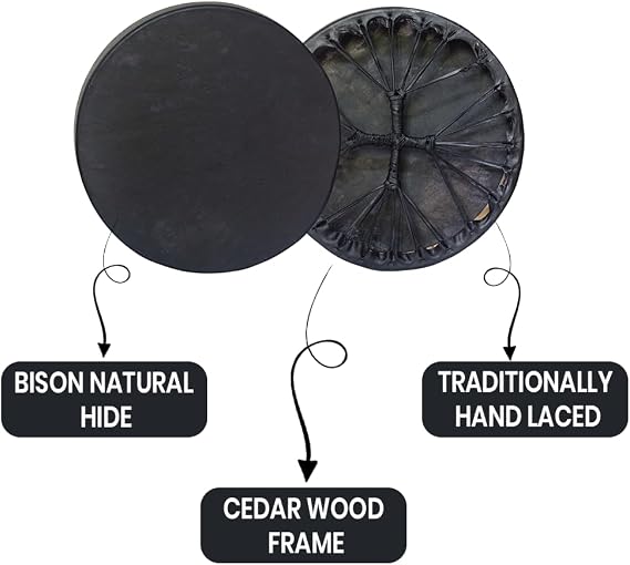 ARAW American Shamanic Native Drum Bison Natural Hide, Cedar Wood Frame, Handmade, Handheld Drum (20 Inches Diameter X 3 Inches Depth)