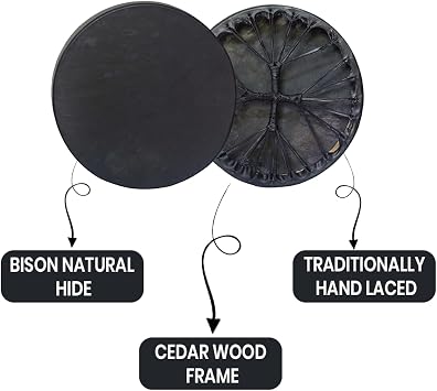 ARAW American Shamanic Native Drum Bison Natural Hide, Cedar Wood Frame, Handmade, Handheld Drum (20 Inches Diameter X 3 Inches Depth)