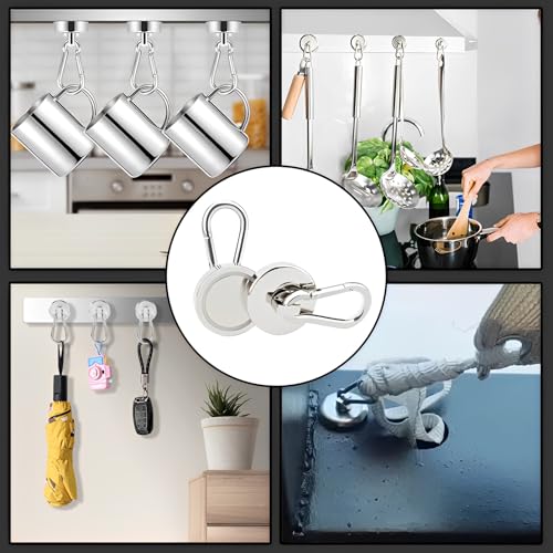 WTZWYFWJ Magnethaken Extra Stark 36 KG, 4 Stück Neodym Magnet Haken 32 mm, Magnet mit Haken, 360° Drehbar Magnetische Haken, Groß für Kühlschränke Küchen Garage Büro Magnetische Haken