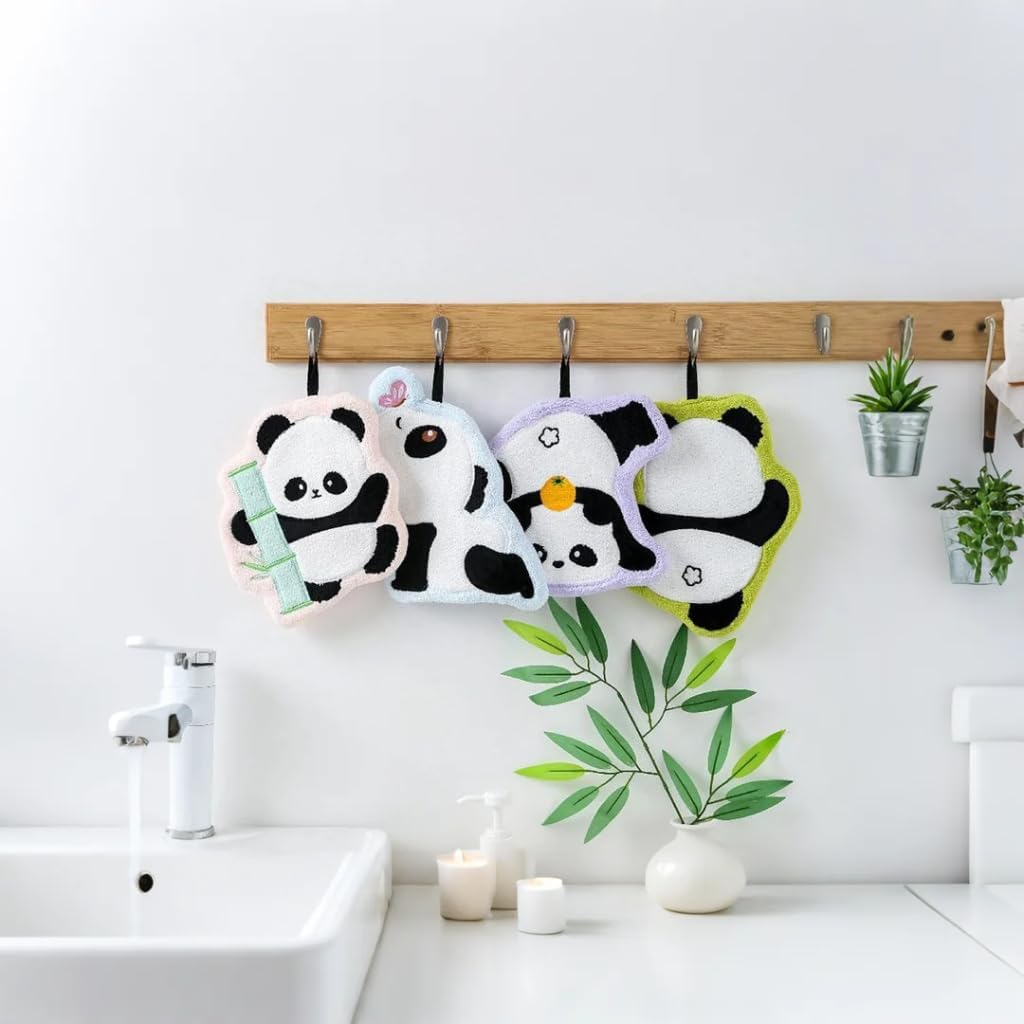 USTIDE 4Pack Cute Panda Hand Towels Set Soft Absorbent Funny Microfiber Washcloths Soft Hanging Hand Towels for Bathroom Kitchen Home Decor