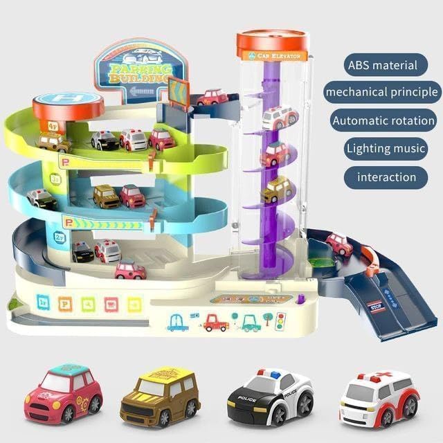 Pascol 3 Level Car Race Track Set, Kids Car Toy Garage Playset, Electric Parking Lot Toy for Toddler with Background Sound & Light for Automatic & Manual for Over 3 Years Kid 2