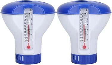 Floating Chlorine Dispenser for Swimming Pool, Pool Chlorine Dispenser with Thermometer, Chemicals Floating Dispenser Chlorine Tablet Holder for Indoor & Outdoor Swimming Pool Hot Tub (2PCS)