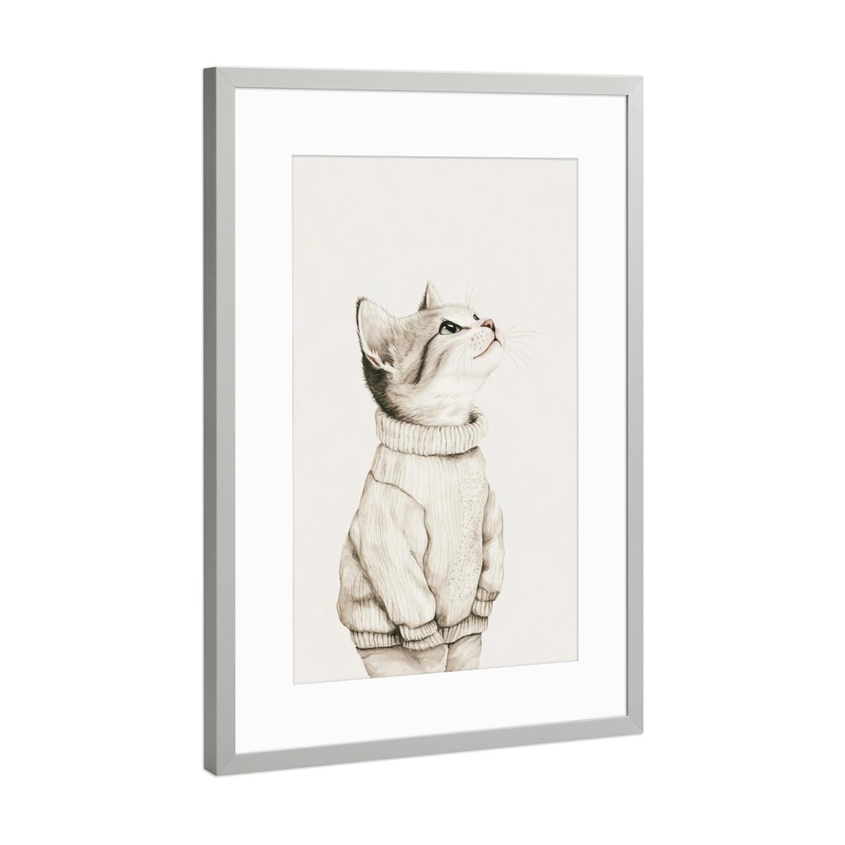 artboxONE Poster mit Rahmen Silber 45x30 cm Sam Niedliche Katzenliebe von Carina - gerahmtes Poster