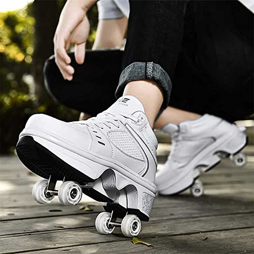Roller Skates for Women & Men - Outdoor 2 in 1 Parkour Shoes with Wheels for Girls & Boys - Double Row Deform Kick Roller Skates - Quad Skating Shoes for Recreation