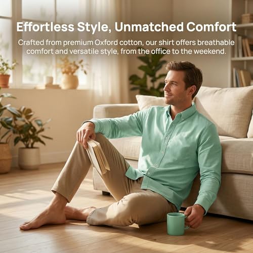 MUSE FATH Men's Button Down Dress Shirt-Cotton Casual Long Sleeve Shirt-Party Dress Shirt-Light Green New-L — view 5