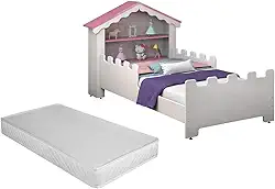 Mini Cama Infantil Casa Magia Quarto Montessoriana Princesa Meninas Com Grade De Proteção Lateral Baby Brinquedos Castelo Com Colchão Cor Branco/Rosa
