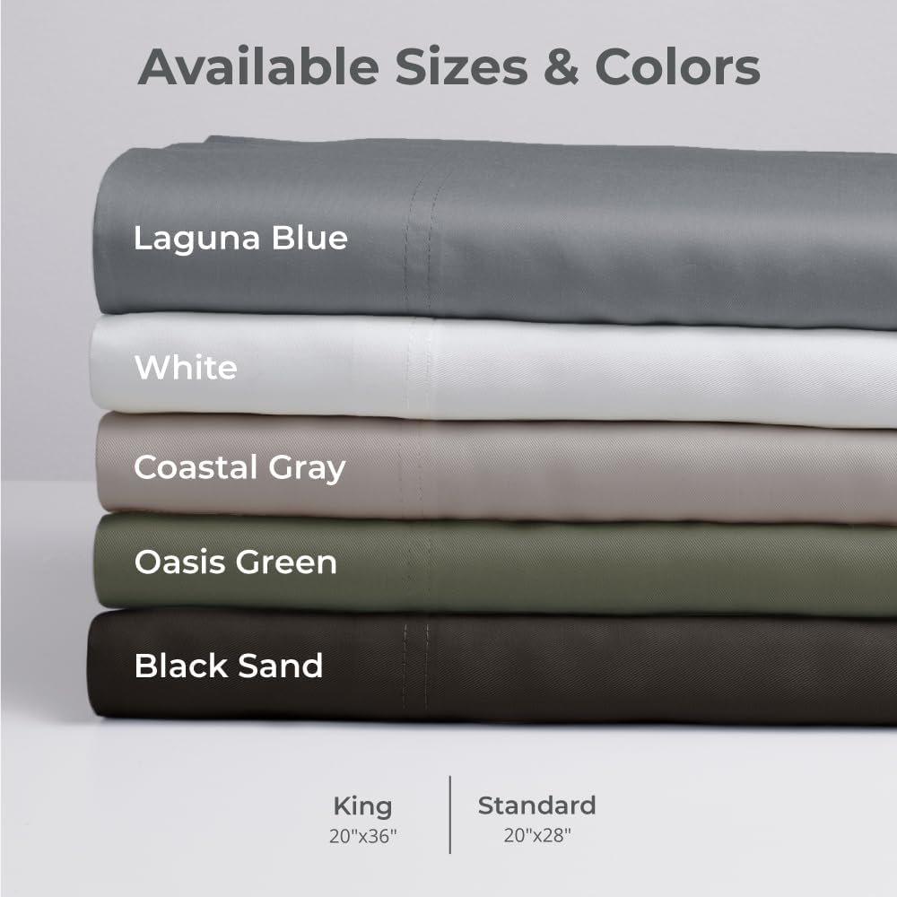 Cariloha Retreat 2-Piece Sateen Pillowcase Set | White |Standard | Lyocell Material | Allergy & Odor Resistant, Breathable, and Extra Soft | Cooling for Hot Sleepers | Corner Bands