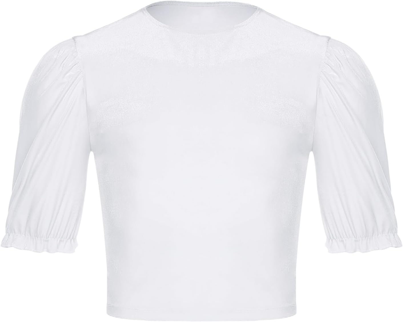 iiniim Mens Ballet Prince Dance Top Velvet Crew Neck Half Sleeve Ruffled Cuffs for Dance Recital