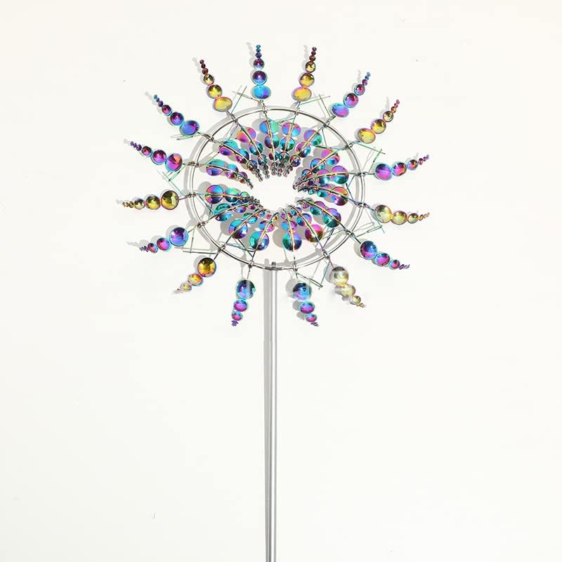 Unique and Magical Metal Windmill - 3D Wind Kinetic Sculpture - Wind Catchers Metal Outdoor Patio Decoration - Metal Wind Spinners Suitable for Outdoor Garden (Round-Colorful)