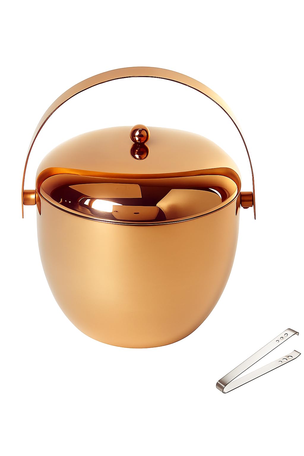 Stainless Steel Ice Bucket with Tong | 1.5L | Rose Gold | Double Walled Insulated Ice Bucket & Lid | Apple Design Bucket | Great Bar Tools for Home Bar Accessories-image-15