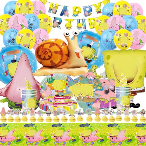 IXOKEV 101 PCS Gebutstag Deko Partygeschirr Deko Folienballon Party Supplies Set für Geburtstags Party Dekoration Teller Becher Tischdecke Servietten Happy Birthday Banner