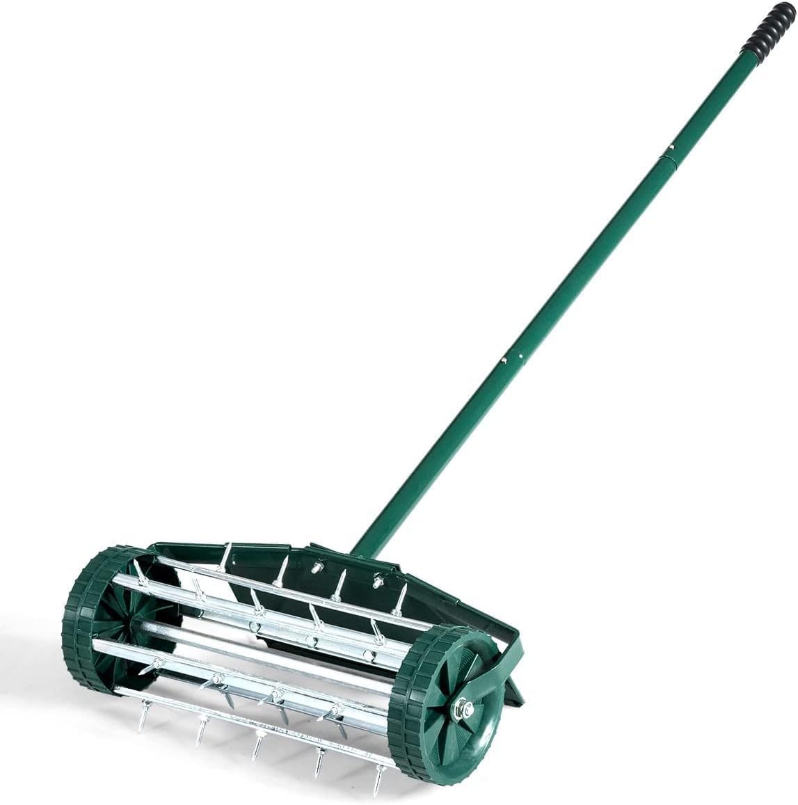 Rolling Lawn Aerator with Fender, 18-Inch Hand-Push Lawn Aerator Roller W/50-Inch Anti-Slip Handle & Tine Spikes, Heavy-Duty Spike Soil Aeration Tool, Manual Lawn Aerator for Dirt Sand Clay
