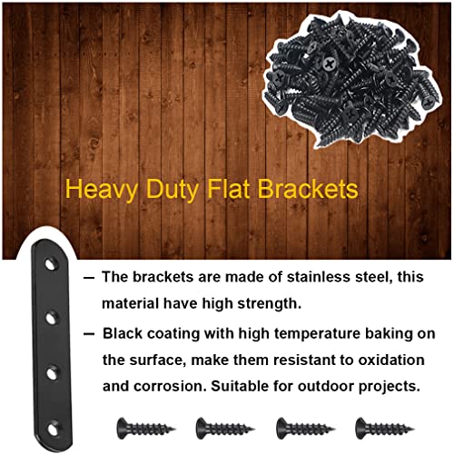 8 Pack Black Straight Brace Brackets 4 Inch Stainless Steel Flat Mending Plates, Heavy Duty Repair Fixing Joining Brackets for Wood with Screws - Thumbnail 4