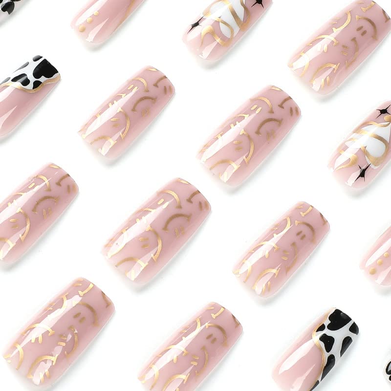 Miniatura 3 de LANOVA LANOVA FN-ST126 - Uñas postizas a presión de estilo francés, con diseño de mariposa azul rosado y azul, diseño de ataúd, hojas azules,