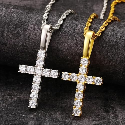 14K Gold 5mm Diamond Cross Pendant Necklace for Men, Trendy and Stylish Accessory for Music Festivals and Night Outs3