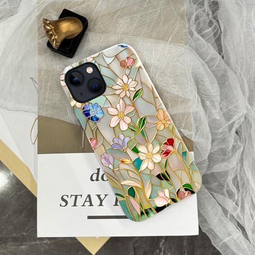 TnXee Case Compatible with iPhone 14,Compatible with MagSafe,Glossy Fall Prevention Hybrid 2-Layer Hard Shell Cases for Girls Boys,Stained Glass Bloom Flower by TnXee - Image 5