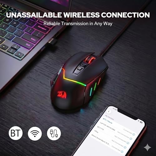 Image of Redragon M690 MAX Wireless Gaming Mouse, Tri-Mode RGB Mice w / 7 Macro Buttons, 12800 DPI, 400mAh Rechargeable Mouse for PC /Mac /Laptop