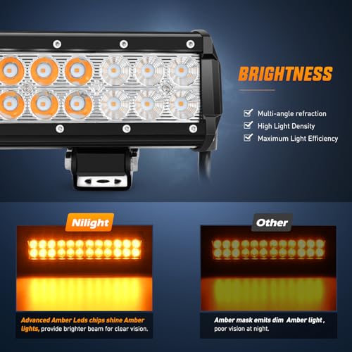 Image of Nilight LED Light Bar 12 Inch 72W Spot Flood Combo Amber Beam