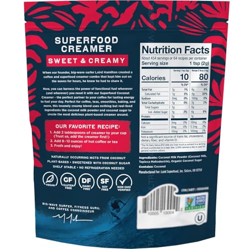 Lairds Superfoods Coffee Creamer, Net Weight, 32 Ounce - Plant-Based, Dairy-Free, Vegan, Coconut MCTs, and No Refrigeration Needed
