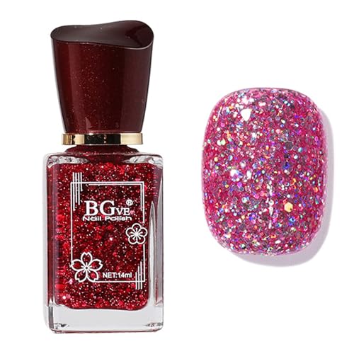 Glittergirl Sparkle Plum Red+Nail Varnish - High Gloss Pink Glitter Sparkle Shimmer Shinny Red Christmas French Manicure Quick Dry No Bake