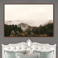 Framed Canvas Wall Art Foggy Mountains Aerial Cool Multicolor Nature Photography Realism Relax/Calm Rustic Wilderness - 16x24 inches