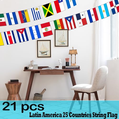 Image of Premium Quality 30Ft Latin America 21 Countries String Flag - Spanish Language Speaking Assorted Latino Hangings Banners Perfect for Party Decorations, Bars, Sports Clubs, School Festivals,