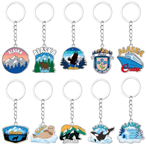 Tondiamo 20 Pcs Alaska Keychains Bulk, Alaska Souvenirs Cruise Travel Gifts Stainless Steel Keyrings for Women Men Friends, Party Favors Bag Accessories