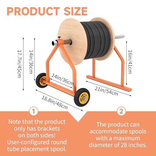 Metal Wire Spool Rack - Cable Rack with Wheels, Wire Spool Holder for Wire Spools Up to 28 Inches in Diameter, Cable Caddy with 220 Lb Capacity