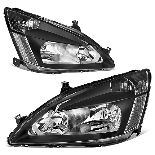Image of oEdRo Headlight Assembly Compatible with 03 04 05 06 07 Accord OE Headlamp Replacement Black Housing Clear Reflectors Clear Lens - Pair Set