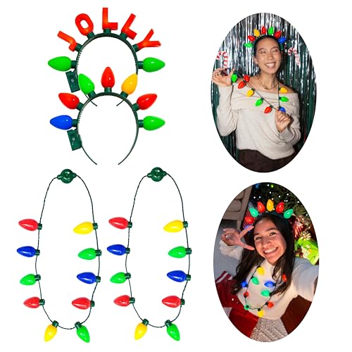 Cool Things Corp Light Up Party Wearables Set LED Necklaces & Headbands 3 Light Modes Party Favor Accessories for Kids & Adults (Christmas Wearables 4 Pack)