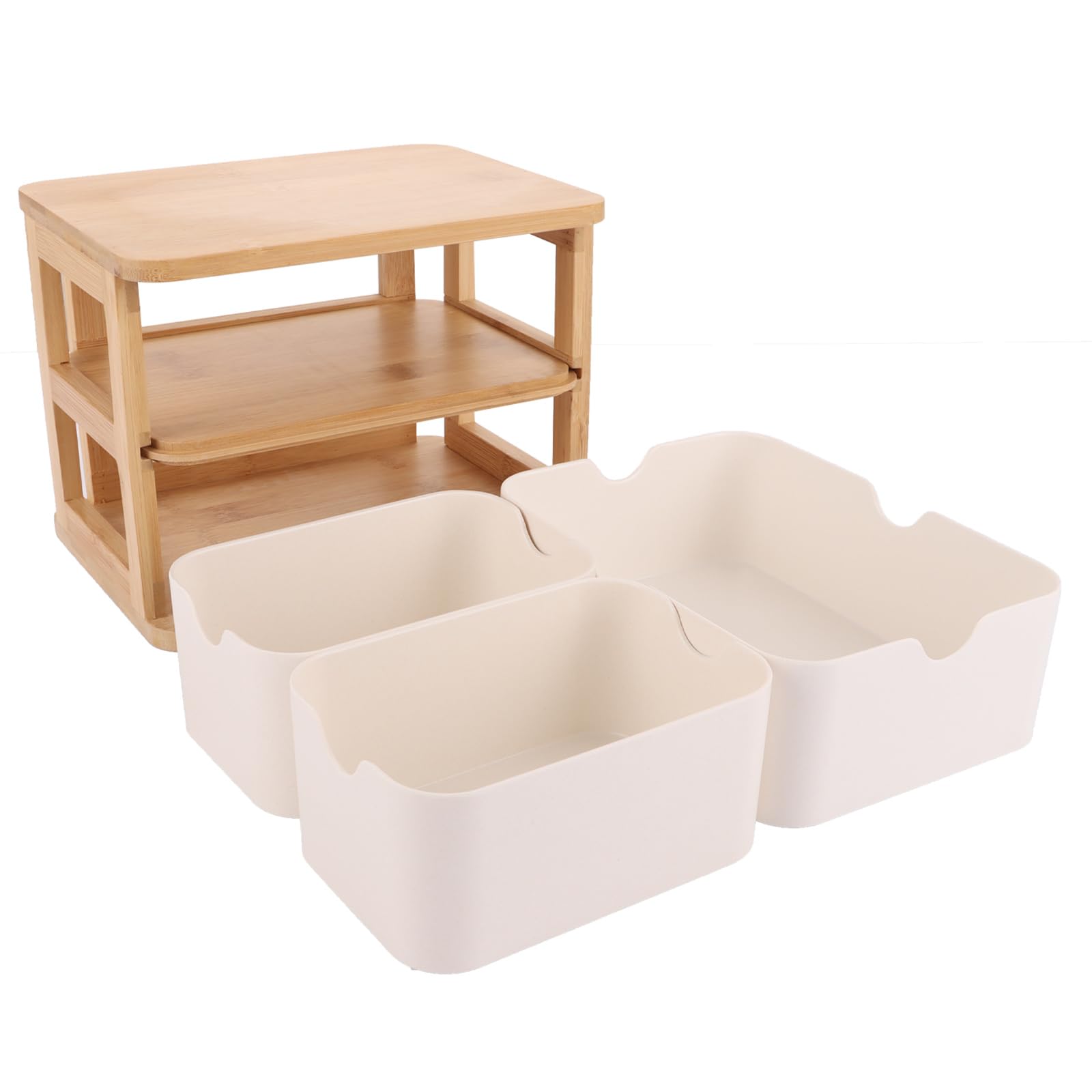 Boîte de Rangement en Bois avec Tiroirs, Boîte Rangement Maquillage Tiroir, Rangement Bureau, Tiroir Rangement Bois, 3 Tiroirs pour Maquillage, Bureau, Maison, École (20x15x15 cm)