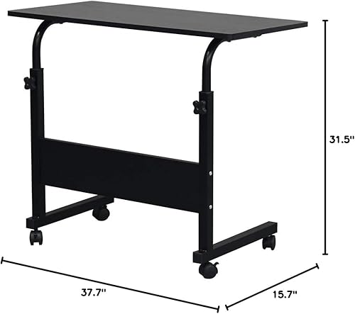 Miniatura 9 de HomVent Mesa de TV ajustable con ruedas, mesa lateral para aperitivos con ruedas, mesa portátil en forma de C, mesa de mesa móvil de madera para