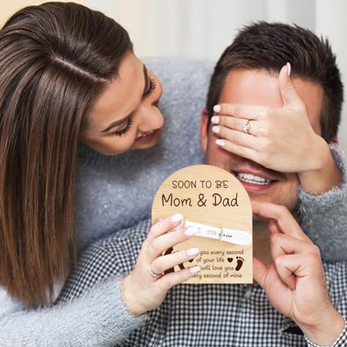 Image of FREEBLOSS Wooden Pregnancy Announcement For Dad Soon to Be Mom&Dad Pregnancy Test Keepsake Wooden Sign Baby Surprise Pregnancy Announcement Sign Fun Ways to Announce Pregnancy To Be Gifts