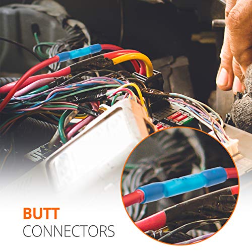 Wirefy 150 Pcs Heat Shrink Butt Connectors Blue 16-14 Awg - Marine Grade - Wire Butt Splice Connectors - Electrical Waterproof #TOP3
