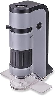 Carson MicroFlip 100x-250x LED and UV Lighted Pocket Microscope with Flip Down Slide Base and Smartphone Digiscoping Clip (MP-250)