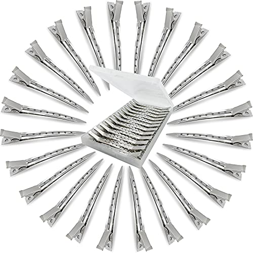 24Pcs Metal Duck Billed Hair Clips For Women Styling Sectioning, Silver Hair Pins For Long Hair, Alligator Curl Loc Clips For Thick Hair Roller, Salon, Bows Diy #TOP30
