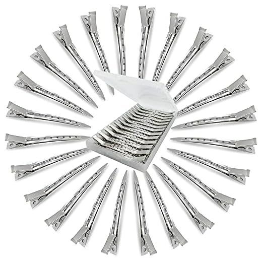 HiJeaton 24Pcs Metal Duck Billed Hair Clips for Women Styling Sectioning, Silver Hair Pins for Long Hair, Alligator Curl Loc Clips for Thick Hair Roller, Salon, Bows DIY