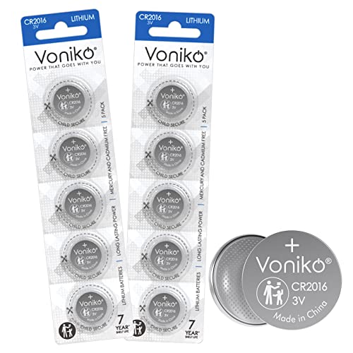 Voniko CR2016 3V Lithium Batteries 10 Pack for Child Safety,