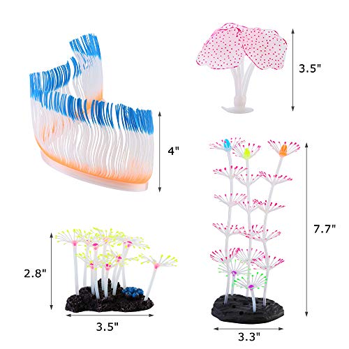 Image of Lpraer 4 Pack Glow Aquarium Decorations Coral Reef Branch Coral Sea Anemone Simulation Glow Plant Glowing Effect Silicone for Fish Tank Decorations