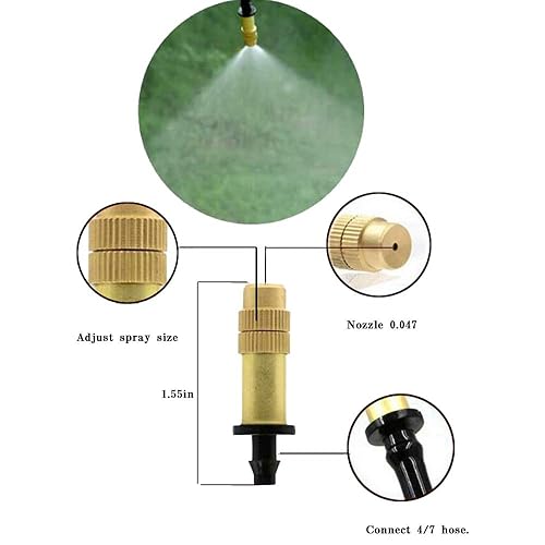 Miniatura 4 de 20 boquillas de cobre con sistema de riego, boquilla de pulverización ajustable, sistema de refrigeración de agua para jardín, invernadero,
