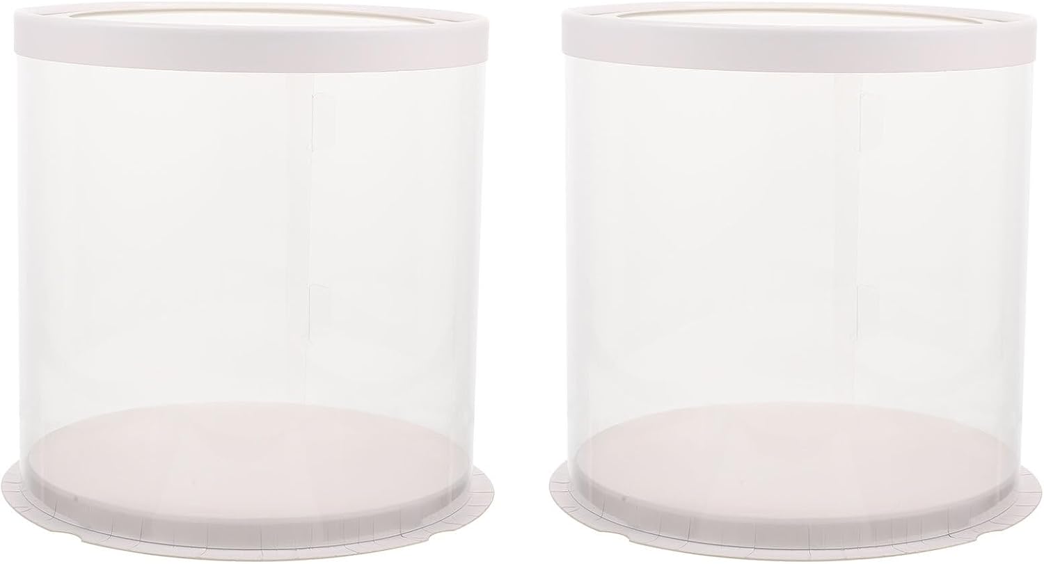 2pcs 6-inch round Birthday Cake Box with Lid, White Double-layer Baking Cake Carrier, Portable Bakery Packing Container for Party and Packaging