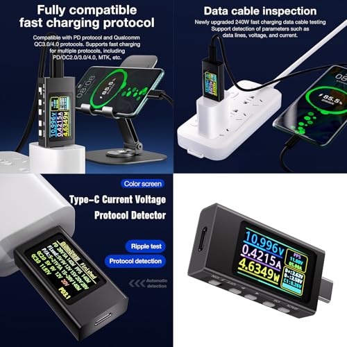 Voltmètre numérique USB C et multimètre de puissance pour câble Type C