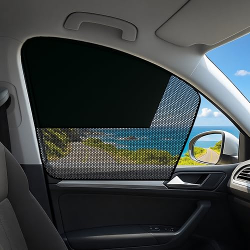 EZTIME Car Window Shades, 2 Pack Magnetic Half Blackout & Half See-Through Car Sun Shade Side Window, Front Window Shade Block Heat UV Rays Glare for Driver Passenger
